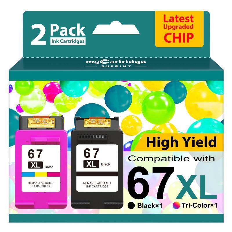 lot 6212 image: 67XL Ink Cartridges BlackColor Combo Pack Replacement for HP Ink 67 67XL HP Printer Ink High Yield Works with DeskJet 2755e 2855e 2700 2800e 2700e 4255e 4155e Envy 6055e 6000 6455e 6400 (2-Pack)