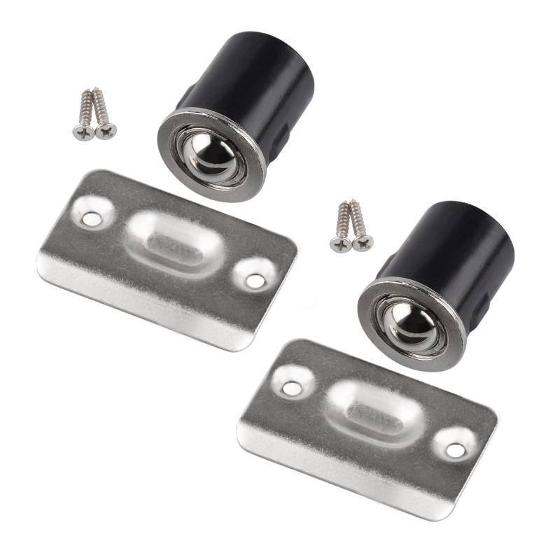 lot 4309 image: HOMOTEK 2 Pack Drive in Ball Catch with Strike Plate for Closet Doors, Satin Nickel, 1316 x 1-18,Die-cast, Adjustable Tension Ball