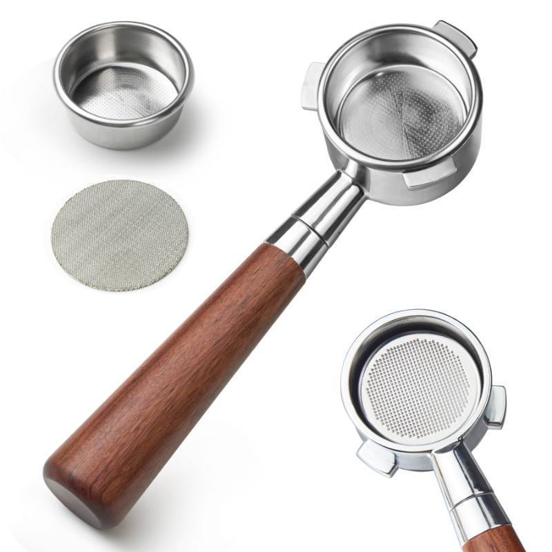 lot 6216 image: stochastic box 54 mm Bottomless Portafilter with Puck Screen, 3 Ears Espresso Portafilter Compatible with Breville Barista BES870XL Express Machines,Stainless Steel Porta filter and Rosewood Handle