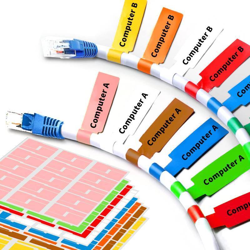 lot 4311 image: Wmiwulien 8 Sheet 240 Pcs Cable Labels for Management, Colorful Waterproof Cord Tags for Electronics, Self Adhesive Tear Resistant Wire Labels for Laser Printer and Handwriting