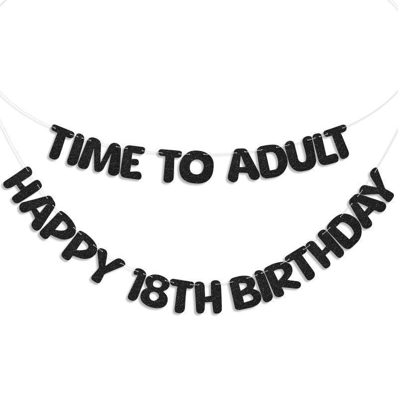lot 4312 image: Tinlade 18th Birthday Banner Decoration for Boys Girls Time to Adult Banner Happy 18th Birthday Decorations 18 Years Party Supplies Sign(Black)