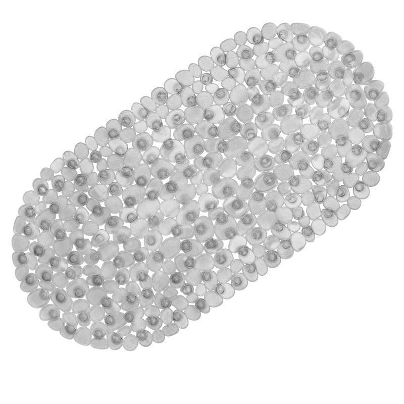 lot 6220 image: WELTRXE Pebbles Bathtub Mat Non Slip Oval Shower Mat with Suction Cups, Drain Holes, 27 x 14 Inch Plastic Bathroom Tub Mats Machine Washable, BPA, Latex Free Safety Mat for Bath Tub, Clear Gray