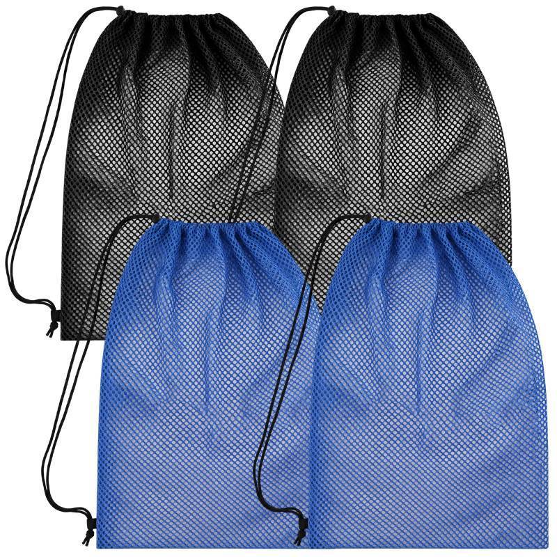 lot 6227 image: 4Pcs Mesh Gear Bag for Snorkel, 19 x 27 Large Mesh Swim Bag, Polyester Dive Bag, Drawstring Snorkel Backpack for Snorkeling Trip, Wetsuits, Swimming Gear, Beach and Sports Equipment (Black & Blue)