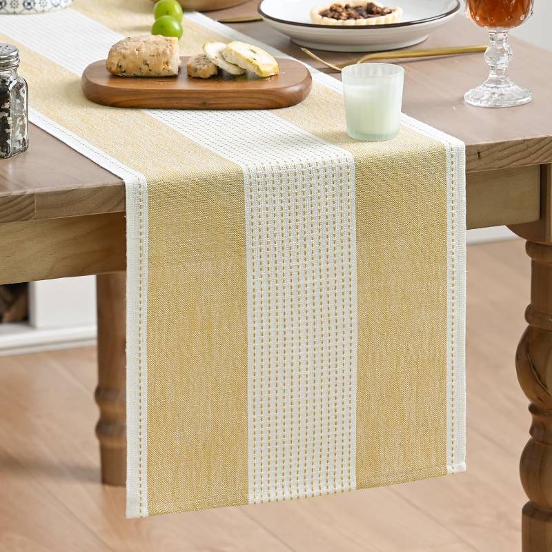 lot 20379 image: Artoid Mode Light Yellow Farmhouse Rustic Table Runner, Seasonal Macrame Fabric Kitchen Dining Holiday Wedding Table Decor for Home Party 13x60 Inch