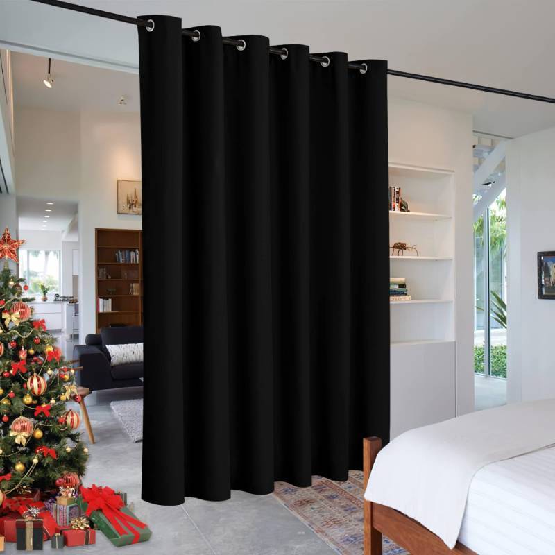 lot 6234 image: RYB HOME Extra Wide Curtains for Divider Room Separation Soundproof Temporary Door Curtains for Bedroom Closet Office Home Theatre Garage Living Room Privacy Drop Cloth, W 120 x L 84 inches, Black