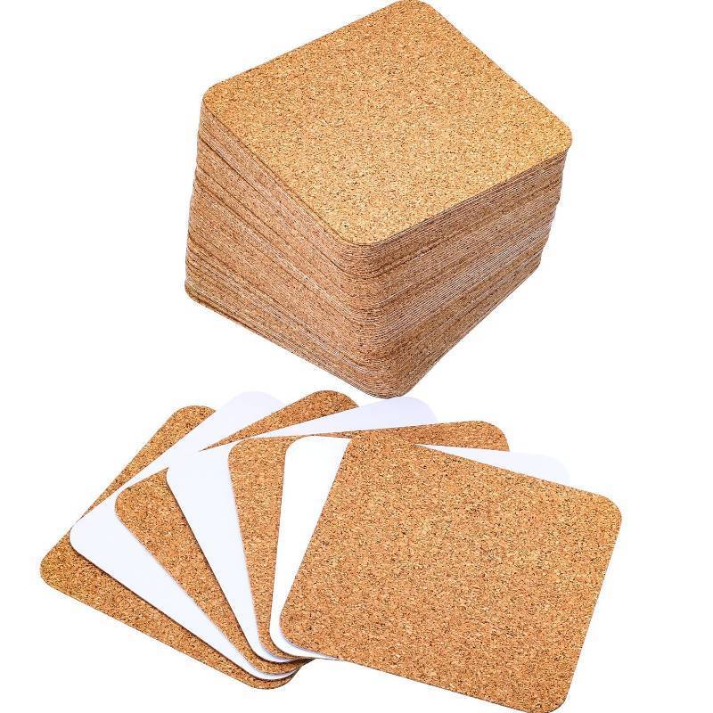 lot 6244 image: 60 Pieces Self Adhesive Cork Coasters SquaresRound 4 x 4 Cork Mats Backing Sheets for DIY Coasters Crafts Backing Tiles Supplies(Square)