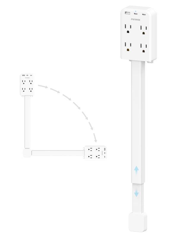 lot 4324 image: Electrical Outlet Extender Stick with USB Ports(2 USB C), 180° Rotating Extendable Wall Plug with 4 AC Outlet, Adjustable 17.7-27 Extendable Power Strip Stick for Behind Couch, Desk and Bed