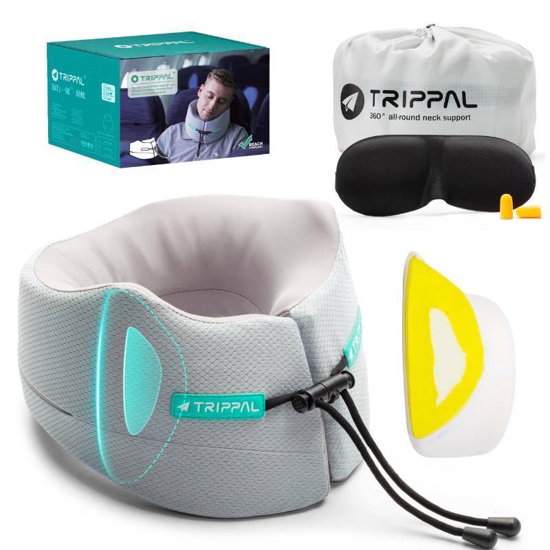lot 6246 image: TripPal Airplane Travel Support Pillow Head Sinking Depth Under 2cm - 5 Hours Upright Sleep Without Neck Pain & Strain for Frequent Flyers on Long Flights - 360 Chin Support Prevent Head Bobbing