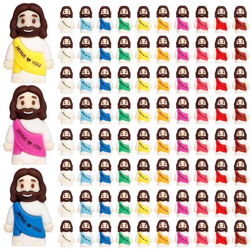 lot 12128 image: 80PCS Little Jesus Figures, 10 Color Tiny Jesus Figurines in Bulk, Mini Jesus Figure to Hide and Seek Religious Gifts for Easter Egg Stuffers Fillers Gifts, Christian Gifts for Women Mom (80PCS)