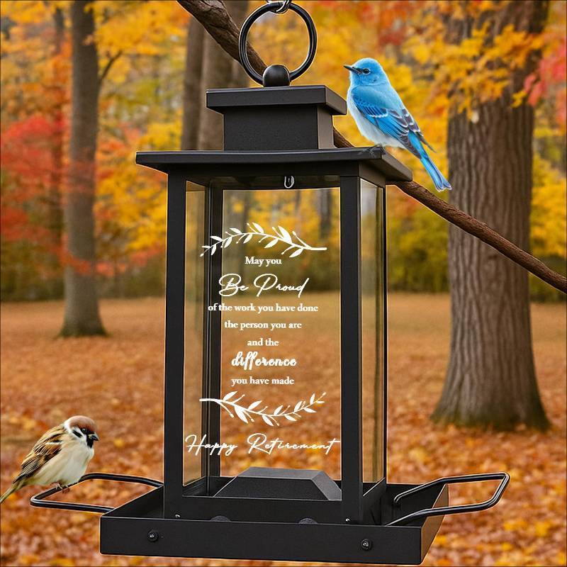 lot 19955 image: Retirement Gift Bird Feeders for Outdoors, Happy Retirement Gifts for Women Men Retired Friend Coworker Nurse Boss Teacher, Going Away Party Decorations, Home Decor Outside Garden Birdfeeders