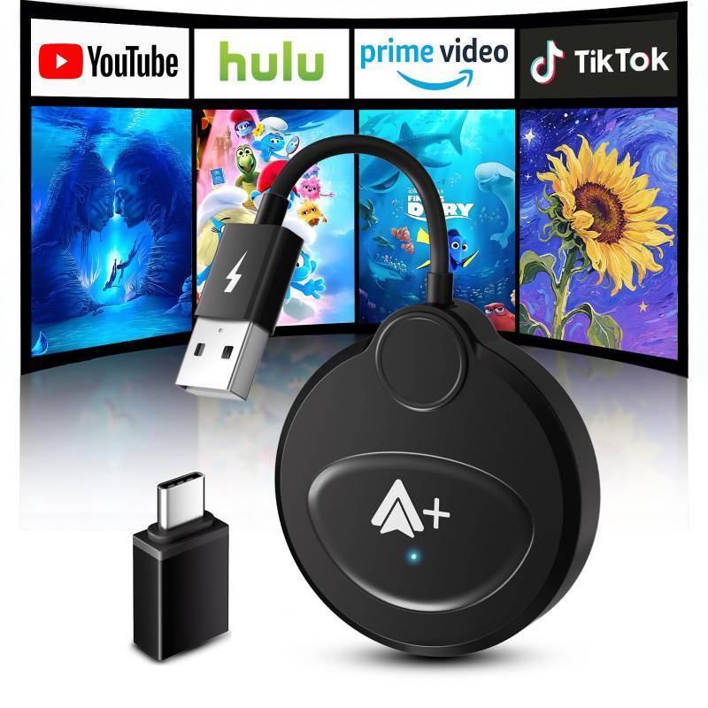 lot 12129 image: Android Auto Wireless Adapter with Video Streaming, Download and Delete Videos Anytime, Built-in YouTubeTikTokPrime VideoDis-ney etc, Plug N Play, Online Upgrade, Fit for OEM Wired Android Auto