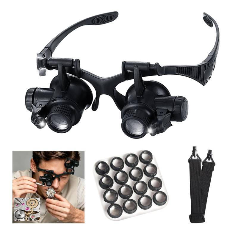 lot 4331 image: mlogiroa Head Mount Magnifying Glass with LED Light, Jewelers Loupe Magnifier with 8 Interchangeable Lens 2.5X4X6X8X10X15X 20X25X for Close WorkElectronicsEyelashCraftsJewelryRepair