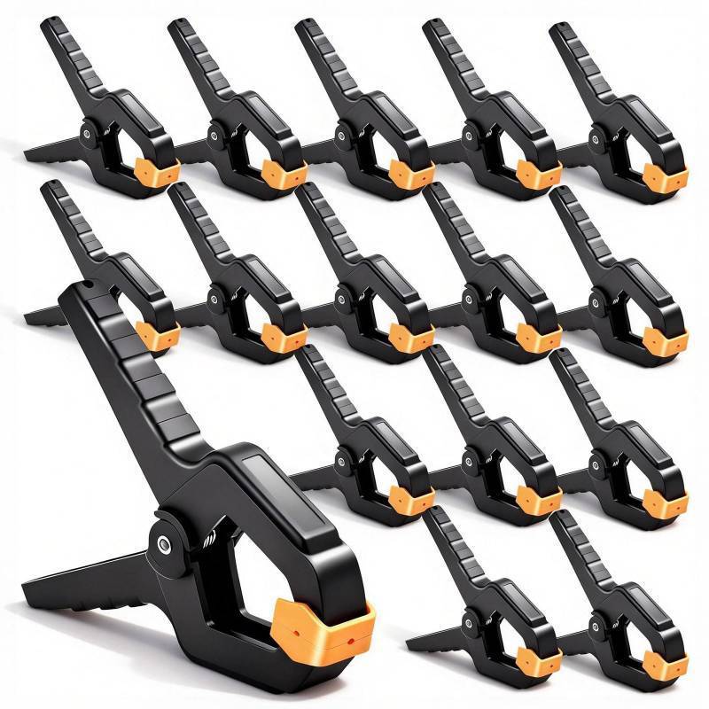 lot 4340 image: 16 Pack Spring Clamps Heavy Duty - 3.5 Inch Wood Clamps for Woodworking, Spring Clips Clamp for Crafts,Photography Backdrop, Balloon Arch and More with Non-Slip Handles and Adjustable Jaw Pads,Orange