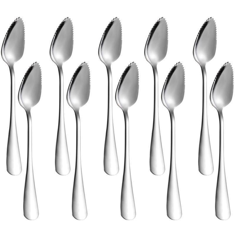 lot 4341 image: 10 PCS Grapefruit Spoons, Stainless Steel Grapefruit Spoon Utensil Set, Serrated Edge & Thick Gauge Handle, Silver Kitchen Tool with Non-stick Plating for Kiwi, Dessert, Apple, Citrus Fruit