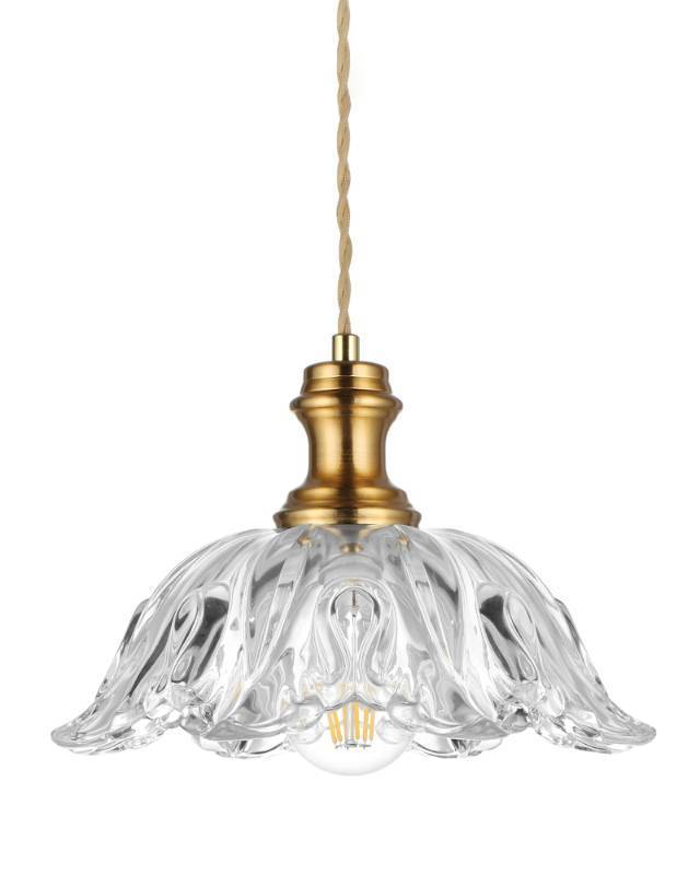 lot 6274 image: SADUENFR Gold Glass Pendant Lights, 10.6 1-Light Vintage Hanging Light Fixtures with Flower Clear Glass, Antique Brushed Brass Pendant Lighting for Kitchen Island Sink Dining Room