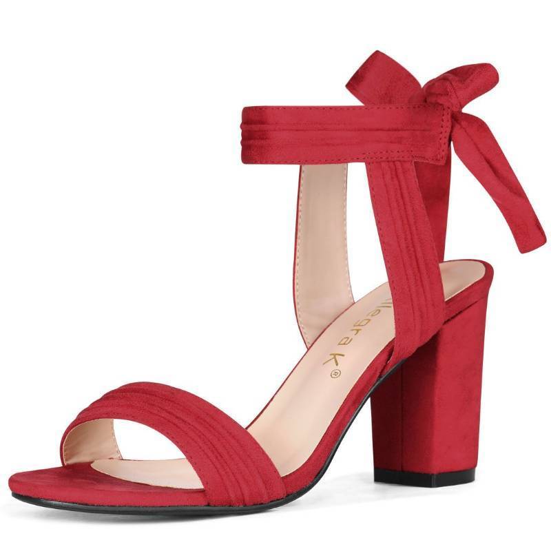 lot 6278 image: Allegra K Womens Open Toe Ankle Tie Back Chunky Heel Red Sandals 8 M US