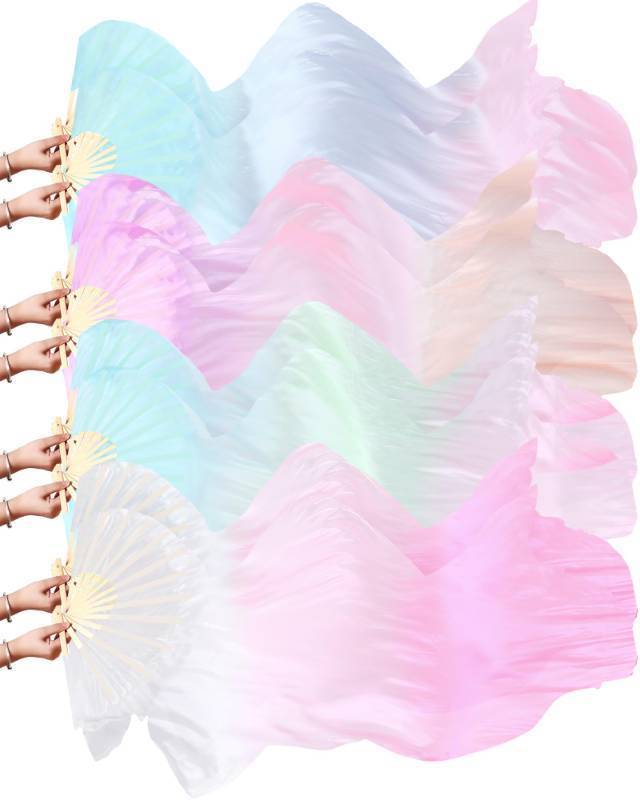 lot 6279 image: Thyle 4 Pairs 1.8 M Silk Fans Women Veils Belly Dance Fan, National Long Bamboo Fan Colors Artificial Silk Fans for Dancer Right Left Hand, 4 Styles(Elegant Light Color)