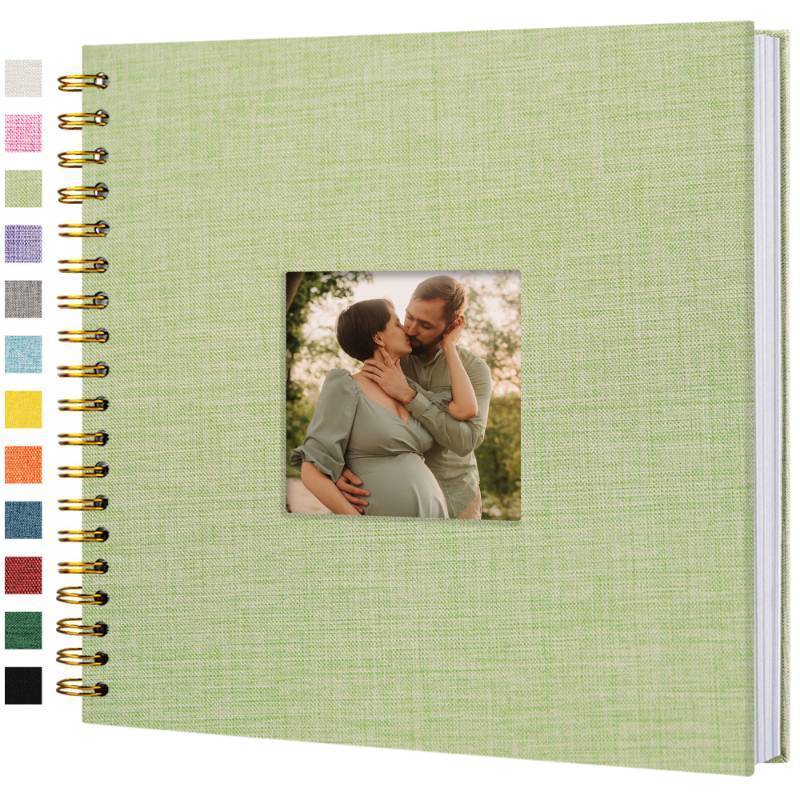 lot 6286 image: Hiwhy Scrapbook Photo Album Linen Cover, 10 x 10 Inch Hardcover Kraft White Pages Memory Book, for Travel Wedding Guest Book Christmas Baby Shower (40 Sheets 80 Pages,Grassgreen)