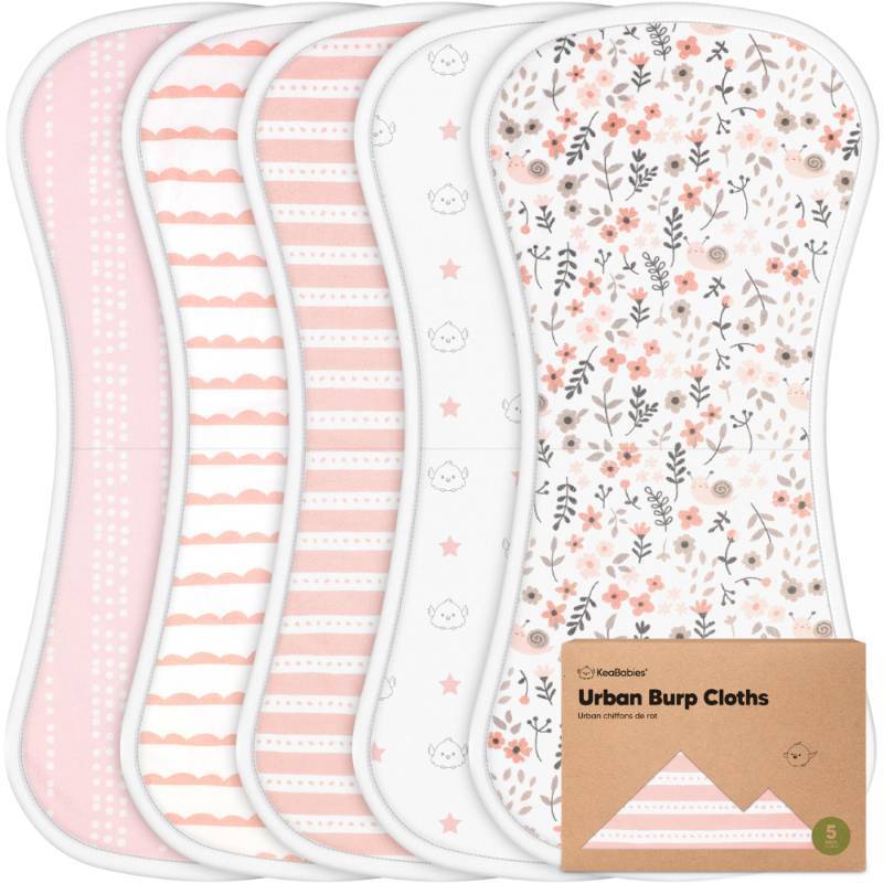 lot 6287 image: Organic Burp Cloths Baby Boy & Girl - 5-Pack Super Absorbent Cotton Burping Cloths for Babies, Soft & Plush Newborn Spit Up Rags, Infant Towels for Milk Spit Up, Unisex, Large 21 x 10 (Sweet Charm)