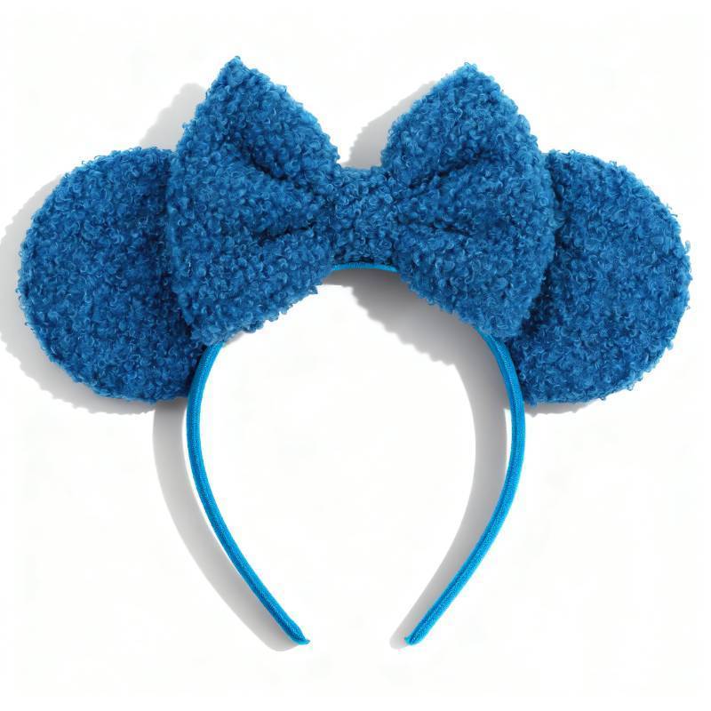 lot 6291 image: bianbaistar Fuzzy Fleece Headband for Women & Adults - Deep Blue Mouse Ears & Bow Headband, Stretchy Lightweight Hair Hoop, Comfortable for Daily Wear, Parties & Carnivals