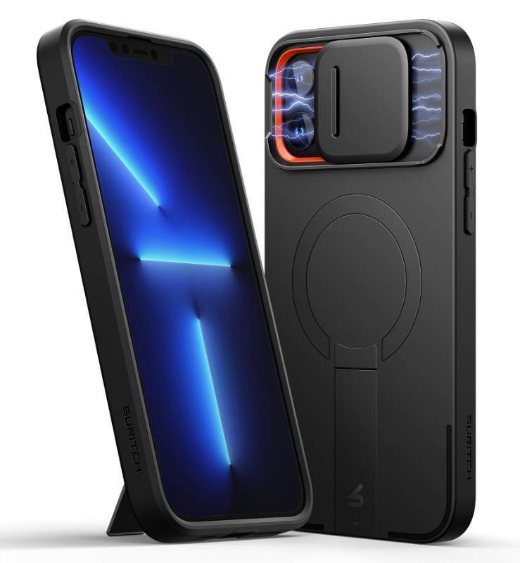 lot 12168 image: SURITCH for iPhone 13 Pro Max12 Pro Max Case with Magnetic Camera Slide Cover and Adjustable Kickstand, Compatible with MagSafe, Shockproof Bumper Case Slim Protective Cover 6.7 Inch, Black