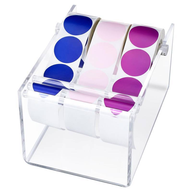 lot 6295 image: 1 Pcs Adjustable Label Dispenser 3 Disks Sticker Roll Holder Sticker Dispenser Label Roll Holder Acrylic Tape Organizer Stand for Office Home Desktop(Transparent)