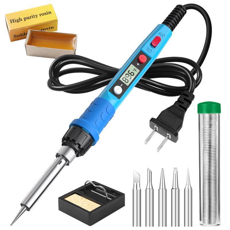 lot 6300 image: Soldering Iron Kit, 80W 110V LCD Digital Solder Iron Pen with Ceramic Heater, Portable Welding Tools with 5pcs Tips, Stand, Solders Wire, Sponge, Paste, for Metal,Electric Repairs, DIY