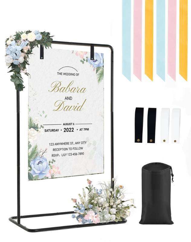 lot 11053 image: Fullvaseer Wedding Sign Holder,Adjustable Welcome to Our Wedding Sign Stand with 2 Leather Sign Hanging Straps,Wedding Seating Chart Stand for Party,Baby Shower,Graduation Ceremony(Posters Excluded)