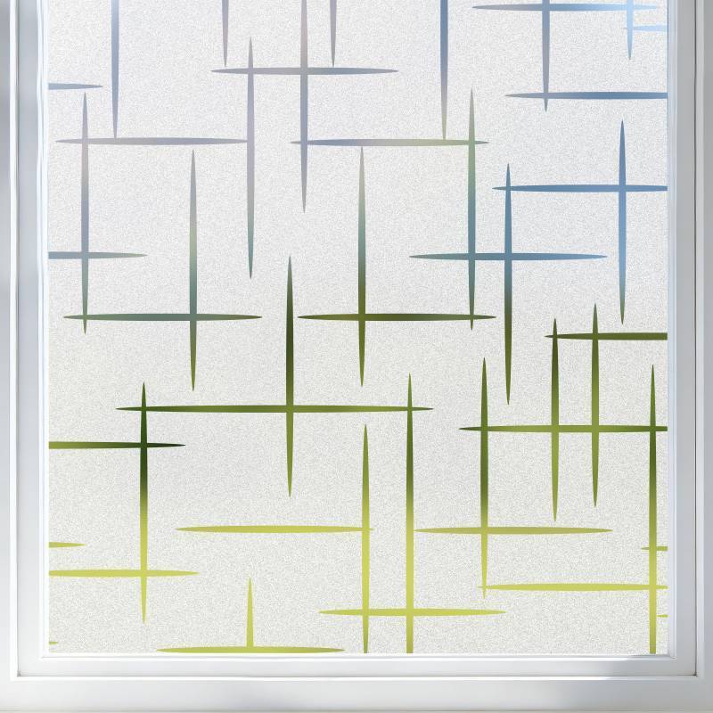 lot 6304 image: Finnez Frosted Window Film Non-Adhesive, Frosting Privacy Film for Glass Windows, Self Static-Cling Decorative Window Cling for Home Office UV Protection Cross Pattern 17.5 x 78.7 inches