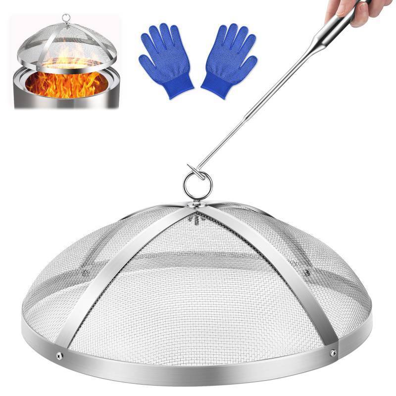lot 11055 image: Fire Pit Spark Screen for Solo-Stove Bonfire 19.5, Stainless Steel Bonfire Sheid Accessories with Removal Handle, Firepit Screens Cover Detachable Mesh Lid for Backyard, Beach, RV Camping