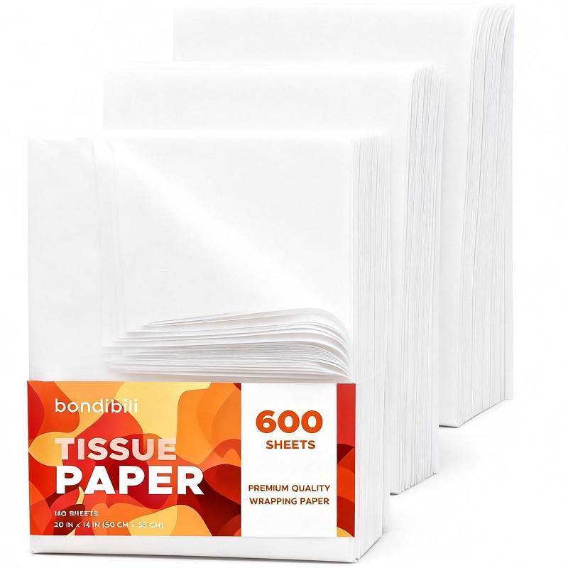 lot 6308 image: bondibili 600 Sheets White Tissue Paper for Gift Bags Bulk, 14x20 Acid Free Tissue Paper for Packaging, Moving, Gift Wrapping, Weddings, Birthday, Holidays, and Christmas Crafts Decor