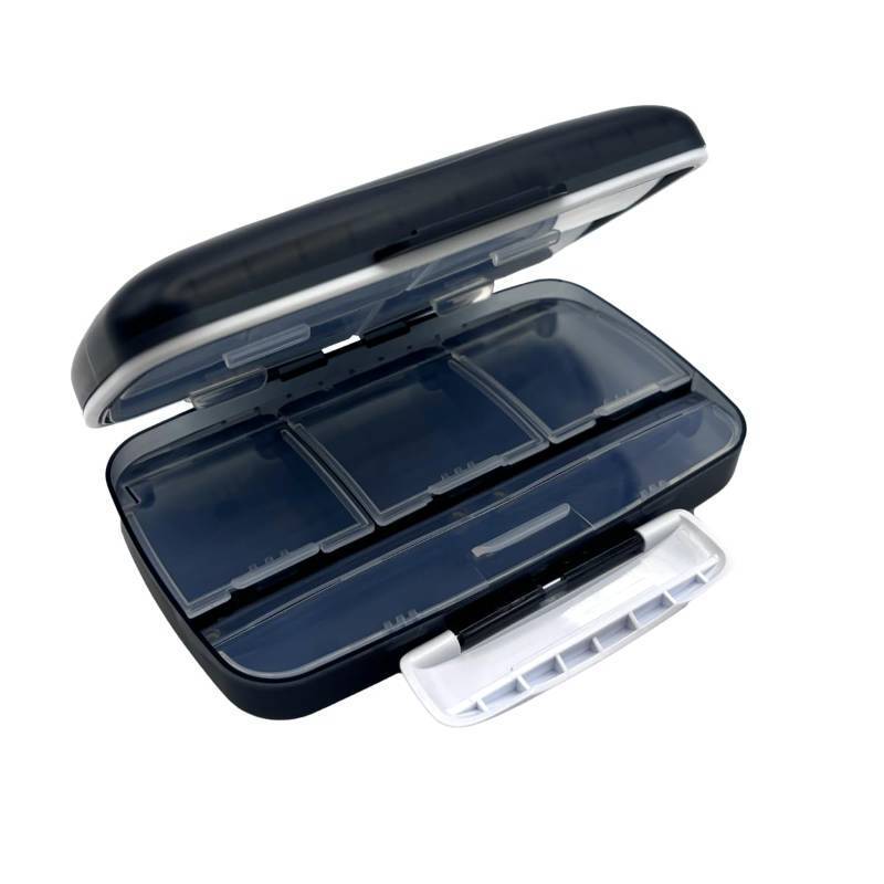 lot 6309 image: EZY DOSE Moisture-Proof Pill Case, Medicine Planner, Vitamin Organizer Box, Travel-Friendly, Latch-Closure to Secure Contents, 8 Individual Compartments of Multiple Sizes with Tight Seal, Large, Black