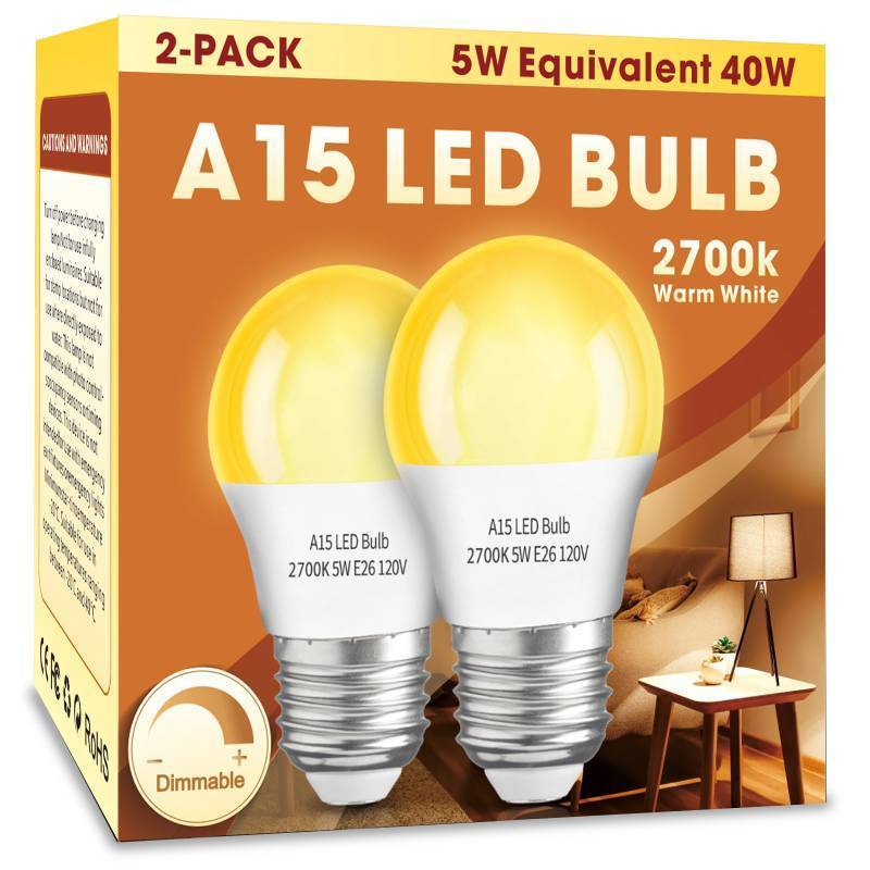 lot 6312 image: LOXYEE A15 LED Light Bulb 2 Pack��5W 2700K Warm Light Table Lamp Bulb Equivalent 40 Watt Light Bulbs,120V E26 Base Small Light Bulb for Home Light, Bedroom,Office, Porch,Dimmable