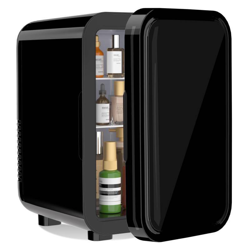 lot 19979 image: YASHE Mini Fridge, 6 Liter8 Can 110V ACDC Portable Thermoelectric Cooler Refrigerators for Bedroom, Skincare, Beverage, Office, Dorm Room and Car, Black