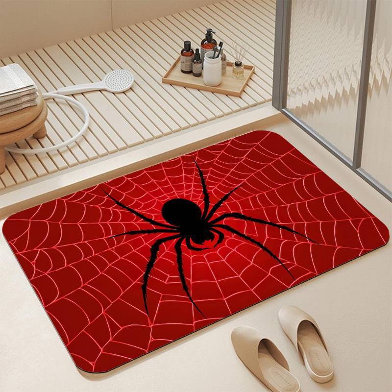 lot 6316 image: GYYGOO Diatomaceous Bathroom Rugs,Halloween Spider Bathroom Decor,Red Spider Web Non Slip Bath Mat,Quick Dry Easy to Clean Care Shower Rug for Home Dorm Low Profile Floor Mat 17 X 29.5 Inch
