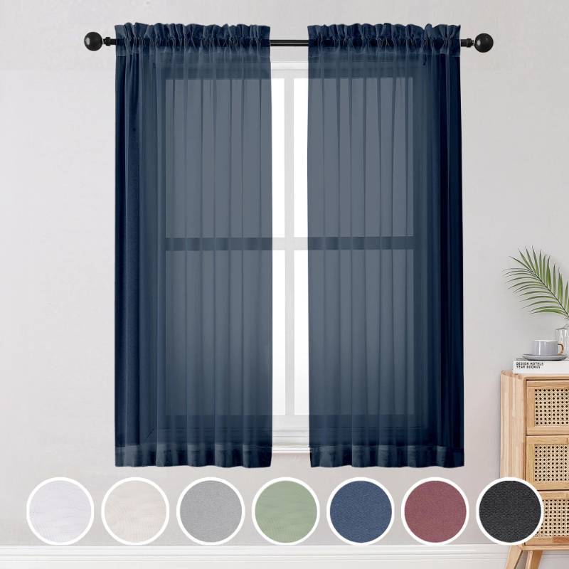 lot 6317 image: OWENIE Blue Sheer Curtains, Sheer Curtains 63 inch Length 2 Panels Set, Rod Pocket Voile Fimly Sheer Drapes for Living RoomBedroom, 2pcs, Each 42 W x 63 L, Navy Blue