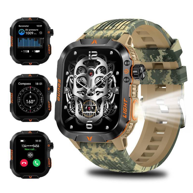 lot 4357 image: QTLLBT Military Outdoor Watch Altimeter Barometer Compass Tactical Smart Fitness Watch Heart Rate Sleep Monitor 100 Sport Modes Fitness Available for Android and iOS (Camouflage Yellow)