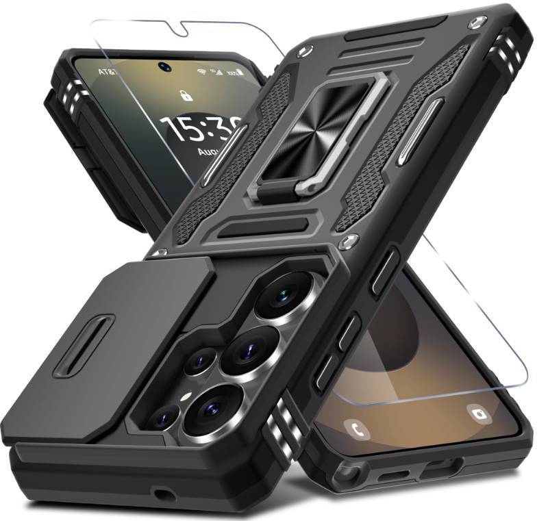 lot 4359 image: DEERLAMN Case for Samsung Galaxy S26 Ultra 6.9-Inch with Slide Camera CoverScreen Protector(1 Pack), Rotated Ring Kickstand Military Grade Shockproof Protective Cover-Black