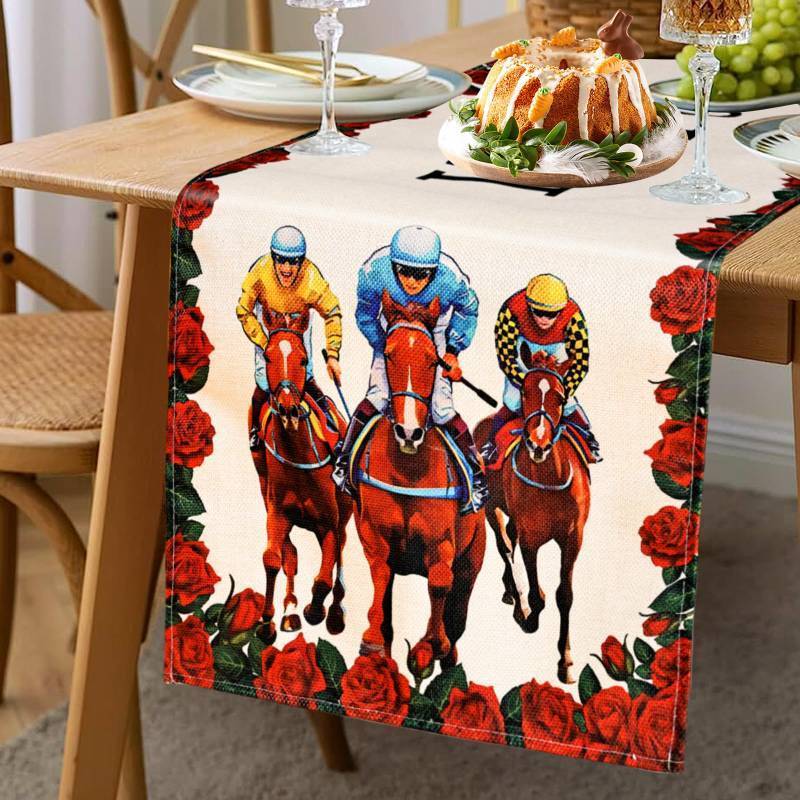 lot 4360 image: BCCSNNM Derby Table Runner, Derby Table Decorations Run for The Roses Horse Racing Party Decor (Linen Fabric,13 x 72)