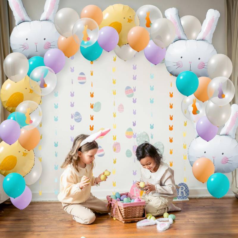 lot 4361 image: Cheerland Easter Balloons for Easter Party Decorations Balloon Arch Kit Bunny Birthday Decoration Cute Rabbit Themed Bday Decor Mylar Helium Balloon Garland Foil Some Bunny Is One Party Supplies
