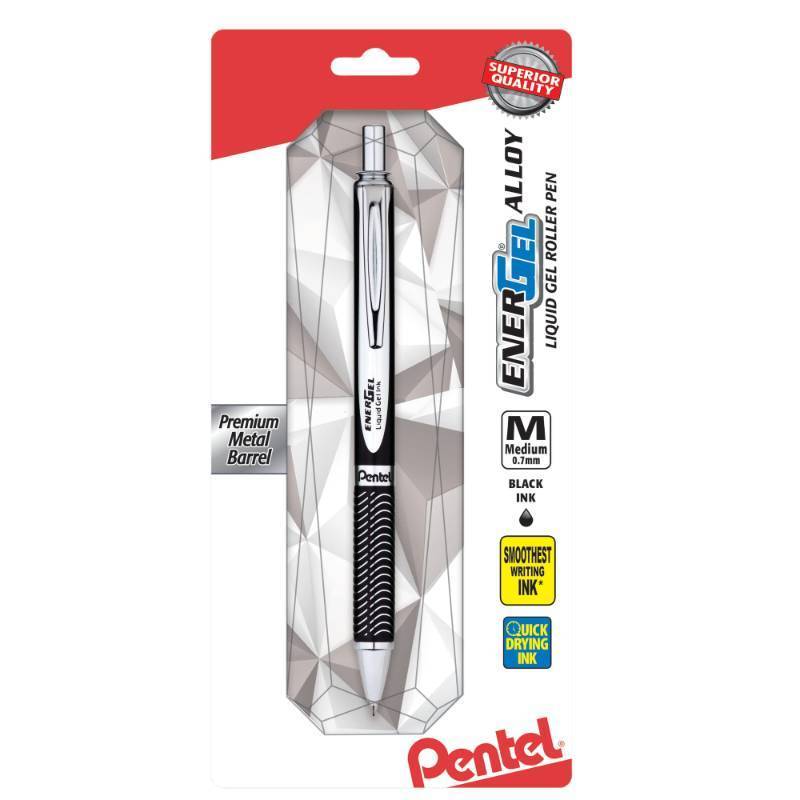 lot 6320 image: Pentel EnerGel Alloy RT Premium Liquid Gel Pen, 0.7mm, Black Barrel, Black Ink, 1 Pack (BL407ABPA)