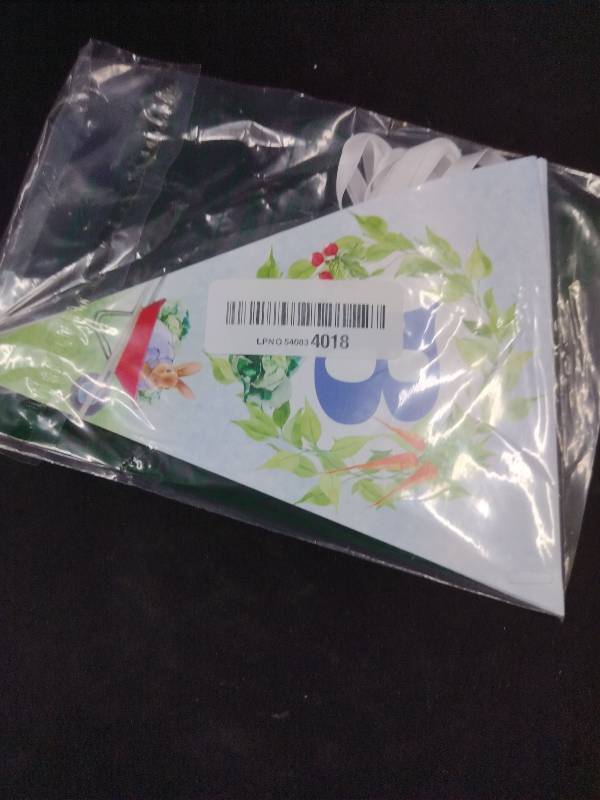 lot 6321 image: Peter Happy Birthday Banner Pennant - Rabbit Birthday Decorations - Peter Party Supplies - Blue