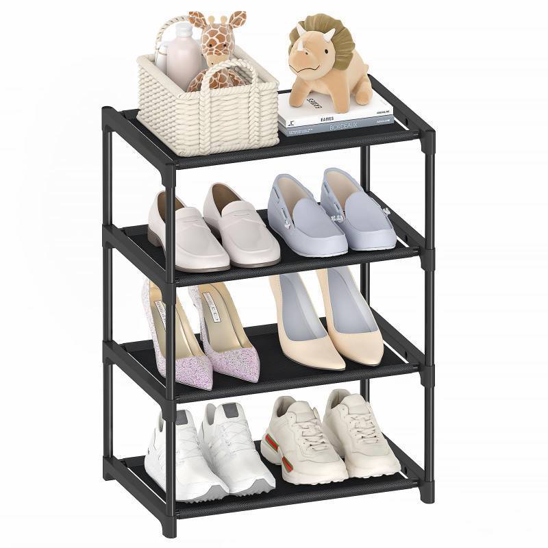 lot 12202 image: Autonomier 4 Tier Extra Small Shoe Rack (16.3 Wide), Narrow Stackable Kids Toddler Adult Shoe Storage Organizer Shelf for Closet Floor Entryway Bedroom, Space Saver Shoe Rack Organization Shelves