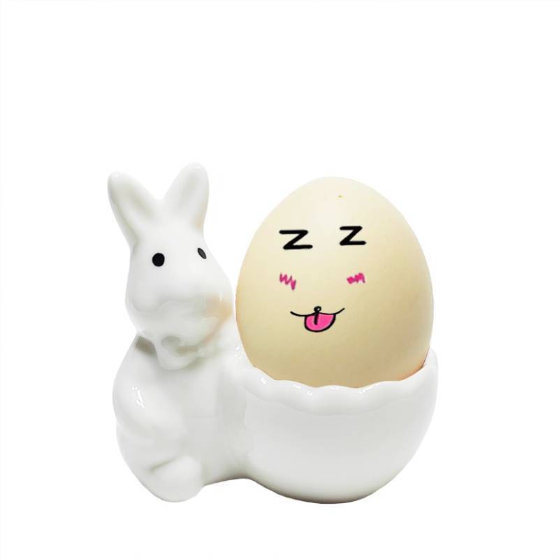 lot 20413 image: MaoYaMao Ceramic Rabbit Egg Cup Easter Bunny Egg Stand Holder for Hard Boiled Eggs (White)