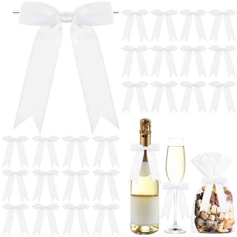 lot 4370 image: Riceshoot 24 Pcs Satin Ribbon Bow 3.5x5 Inch Twist Tie Bows for Gift Balloon Bag Cake Craft Wedding Birthday Party(White)