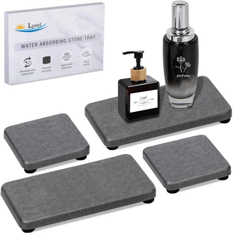 lot 12211 image: 4PCS Water Absorbing Stone Tray for Sink, Fast Drying Stone Sink Tray, Water Absorbent Diatomite Trays, Stones Soap Diatomaceous Coaster, Stones Drying Trays for Bathroom Sinks and Kitchen Counter