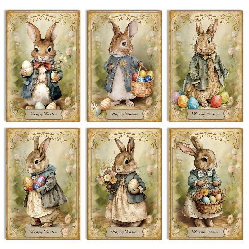 lot 14251 image: 24 Pack Vintage Easter Cards Set with Envelopes & Stickers, Cute Bunny Easter Note Cards, Boxed Spring Celebration Card for Lovers, Kids, Classmate, Friends, Family, 6 Assorted Designs with Heartfelt Message Inside, 4x6 Inch