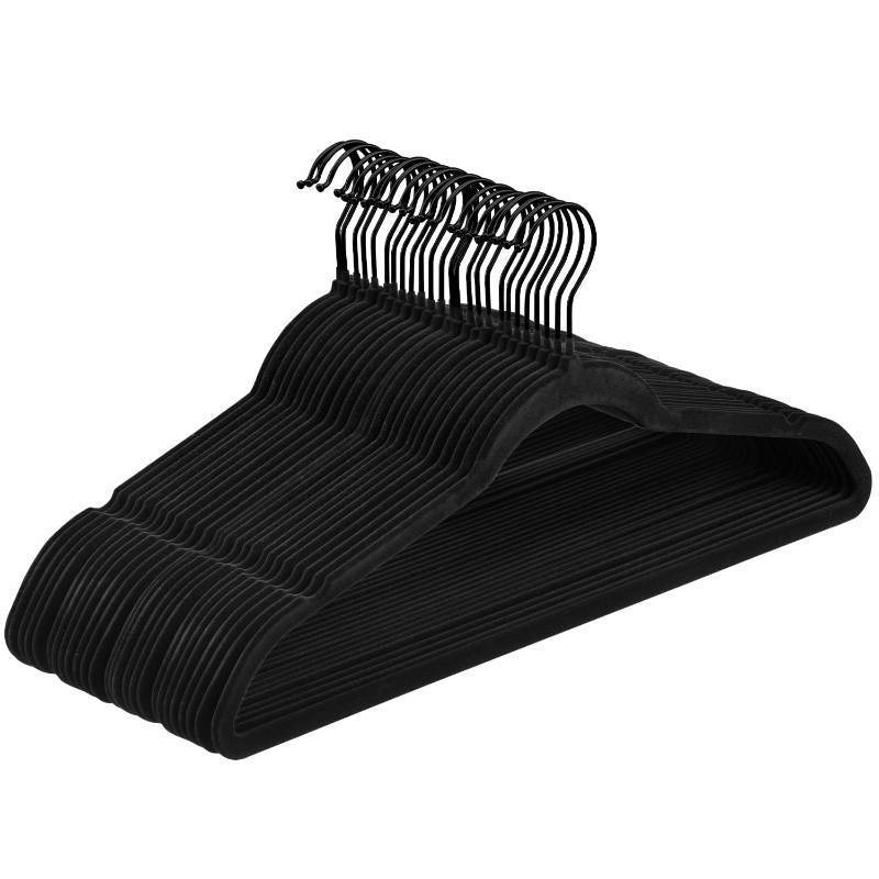 lot 11071 image: Pack of 30 Velvet Hangers, Space-Saving Heavy Duty Clothes Hangers for Suit, Non-Slip, 0.2 Inches Slim, 17.7 Inches Wide, 360° Swivel Black Hook - Black