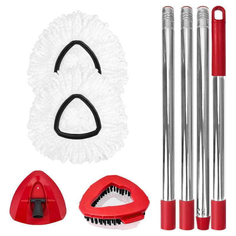 lot 11073 image: Spin Mop Replacement Set for O-Ceda EasyWring 1-Tank System, Includes 2 Mop Head Replacement, 1 Mop Handle (30-58in Adjustable 4-Section Pole), 1 Scrubber Head, 1 Spin Base