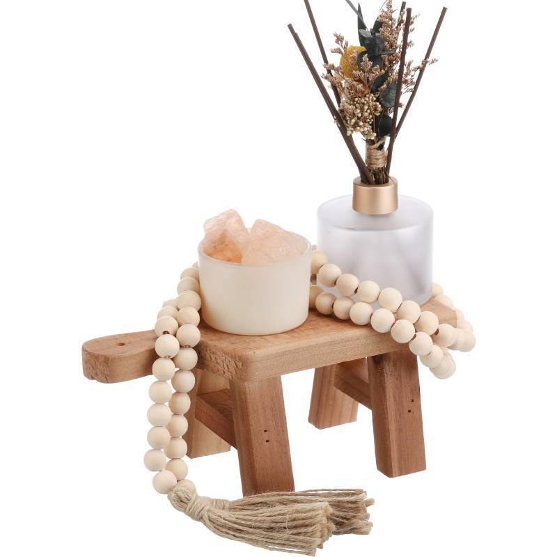 lot 11097 image: Reallnaive Wood Pedestal with Handle and Farmhouse Beaded Ornaments Pedestal Stand Tray for Kitchen Counter Bathroom Soap Towels Jewelry Candles Table Decor(Brown)